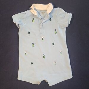 Light Blue Baby Romper with Golf Embroidery